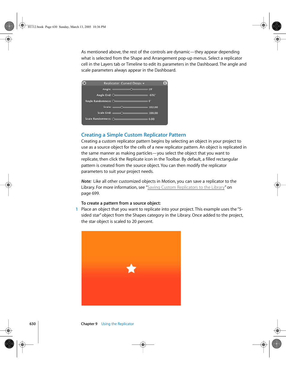 Creating a simple custom replicator pattern, Creating a simple custom, Replicator pattern | Apple Motion 2 User Manual | Page 630 / 999