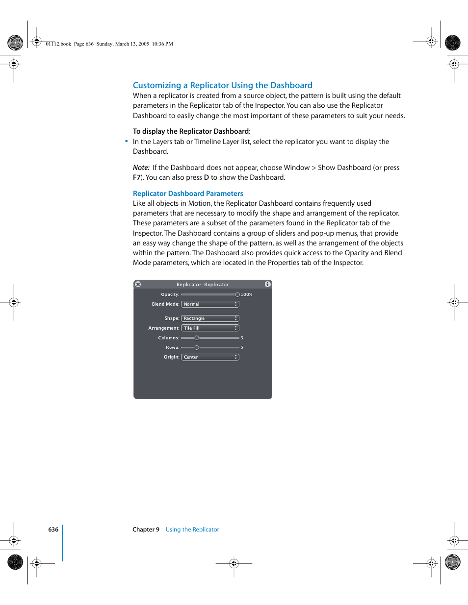 Customizing a replicator using the dashboard | Apple Motion 2 User Manual | Page 636 / 999