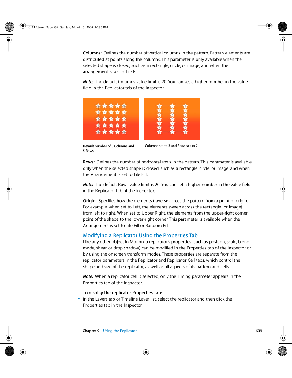 Modifying a replicator using the properties tab | Apple Motion 2 User Manual | Page 639 / 999