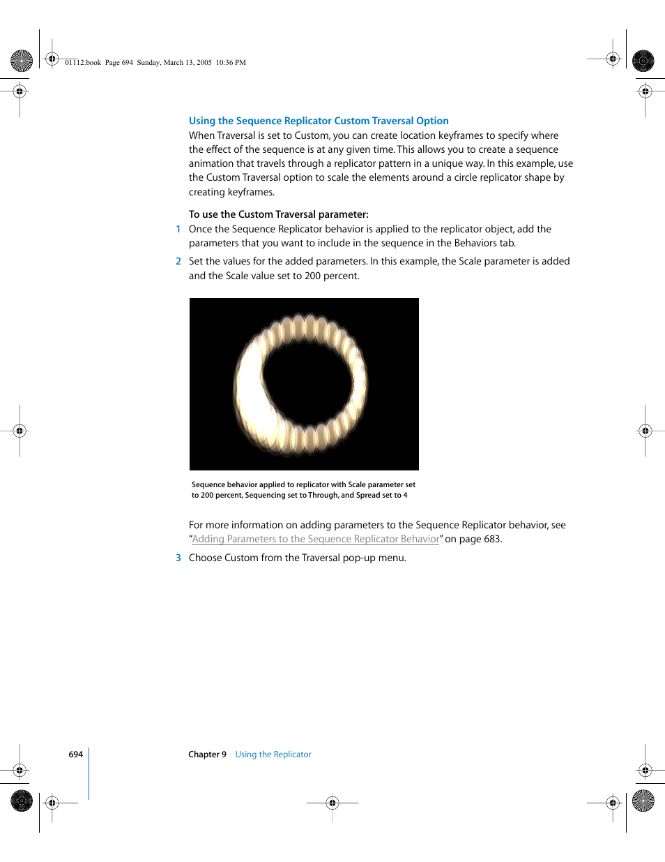 Using the sequence, Replicator custom traversal option | Apple Motion 2 User Manual | Page 694 / 999