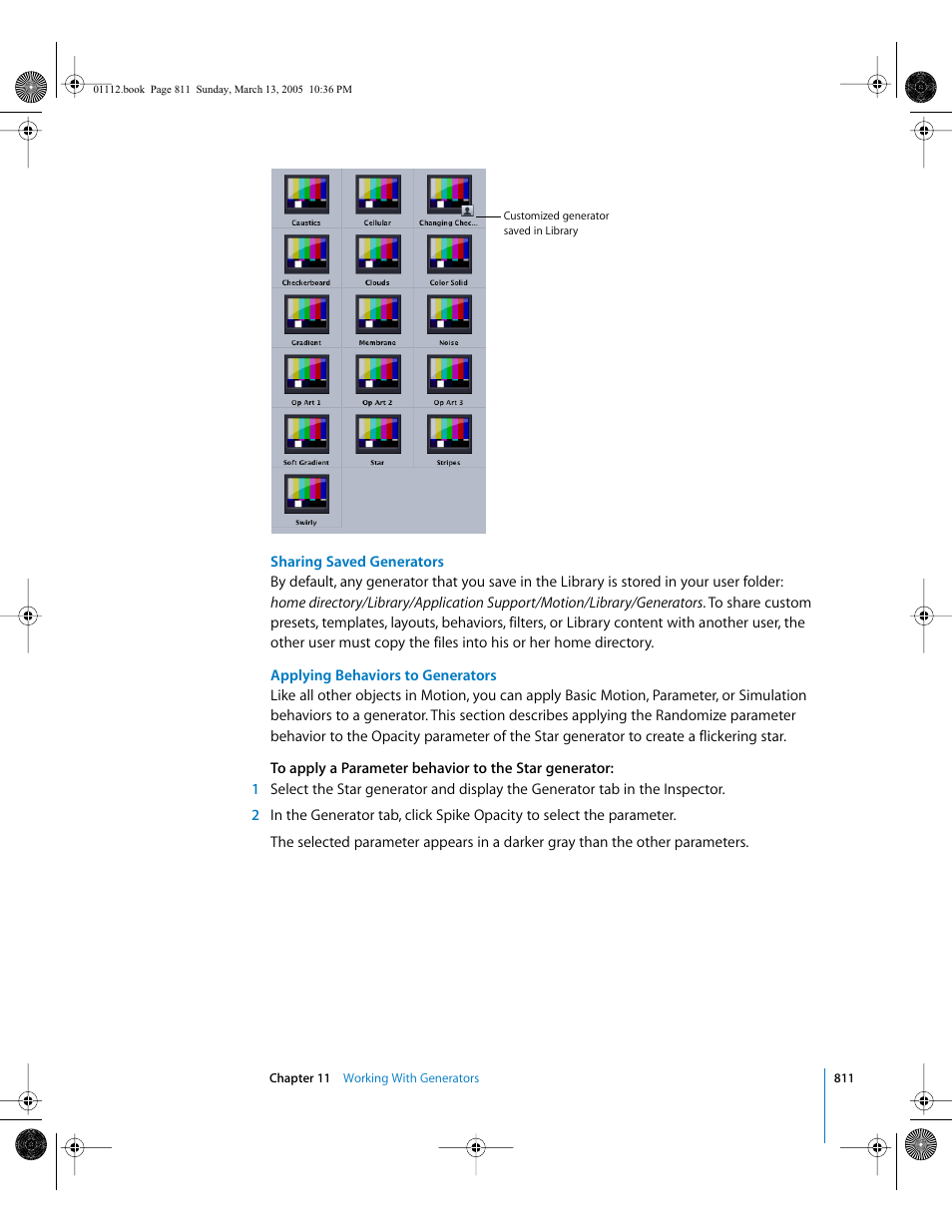 Applying, Behaviors to generators | Apple Motion 2 User Manual | Page 811 / 999