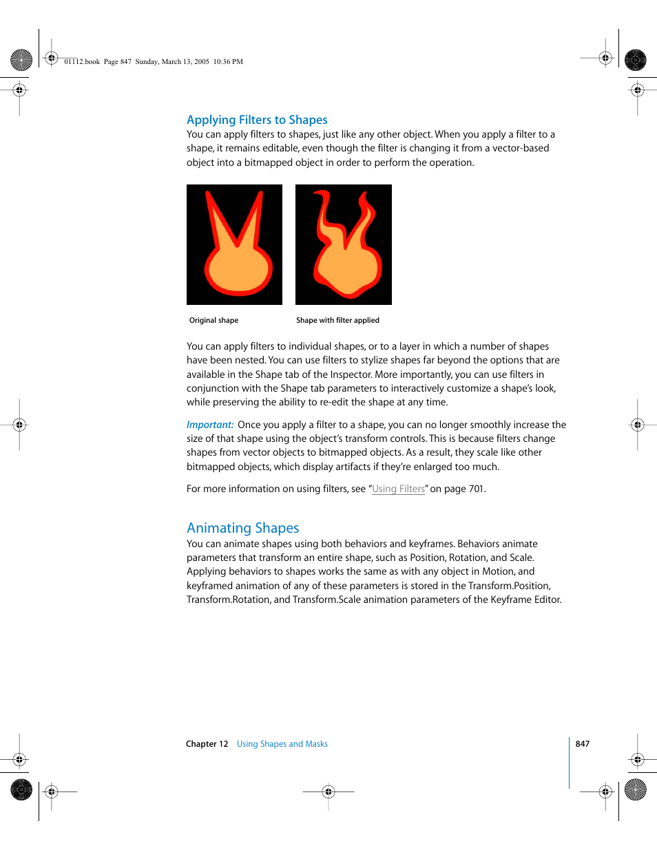 Applying filters to shapes, Animating shapes | Apple Motion 2 User Manual | Page 847 / 999