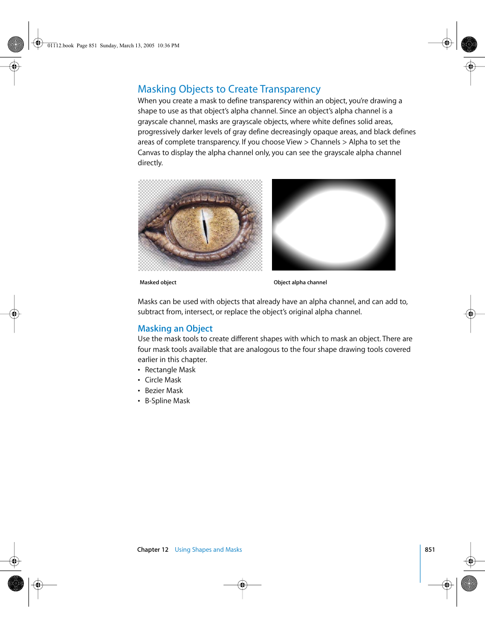 Masking objects to create transparency, Masking an object, Masking objects to create | Transparency | Apple Motion 2 User Manual | Page 851 / 999