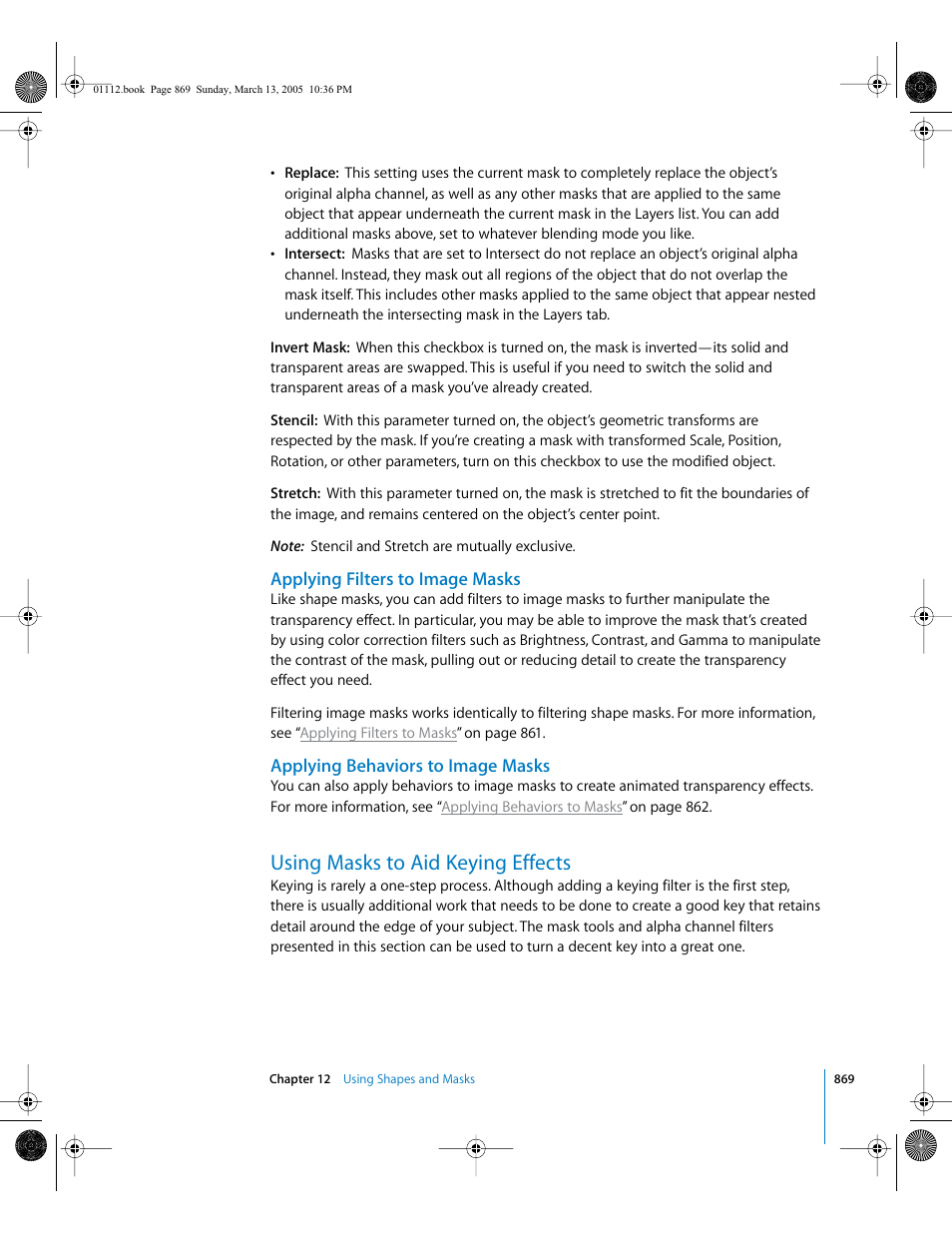 Applying filters to image masks, Applying behaviors to image masks, Using masks to aid keying effects | Apple Motion 2 User Manual | Page 869 / 999