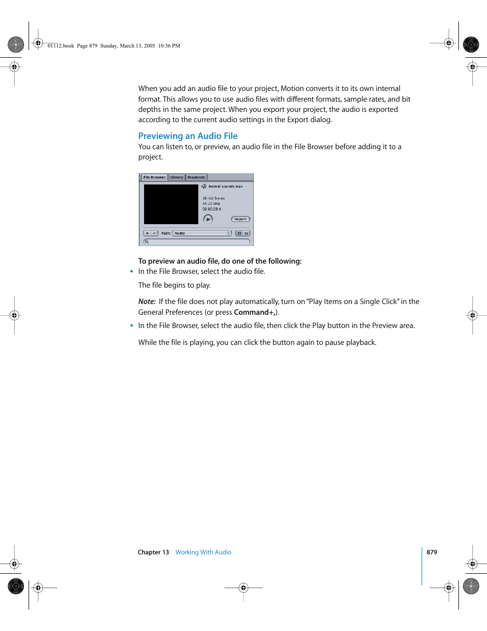 Previewing an audio file | Apple Motion 2 User Manual | Page 879 / 999