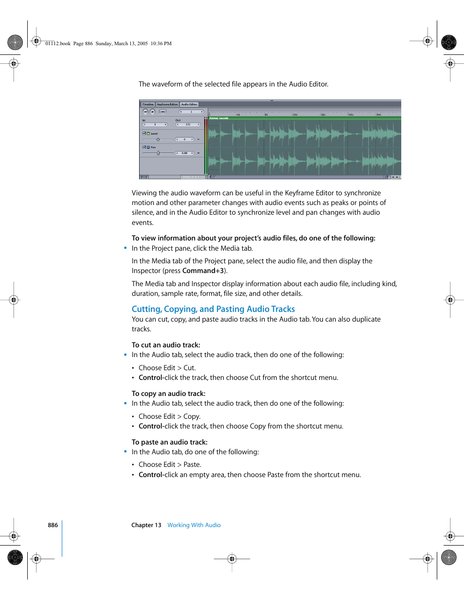 Cutting, copying, and pasting audio tracks | Apple Motion 2 User Manual | Page 886 / 999
