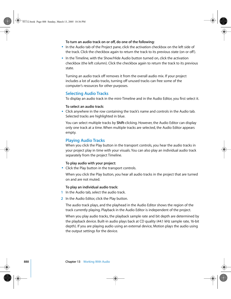 Selecting audio tracks, Playing audio tracks | Apple Motion 2 User Manual | Page 888 / 999