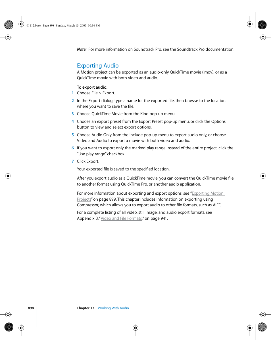 Exporting audio | Apple Motion 2 User Manual | Page 898 / 999