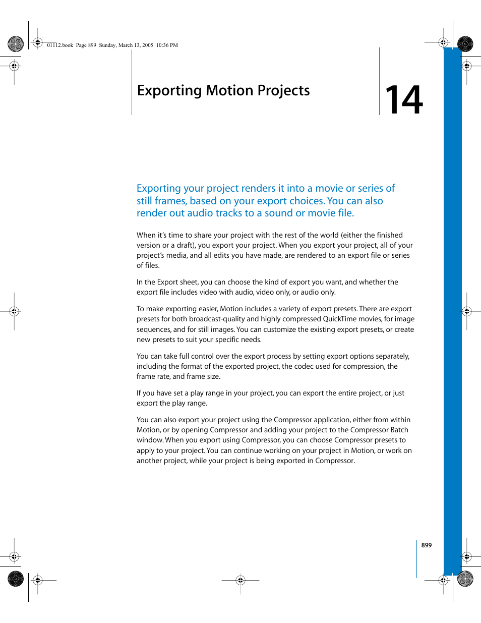 Exporting motion projects, Chapter, Exporting motion | Projects | Apple Motion 2 User Manual | Page 899 / 999