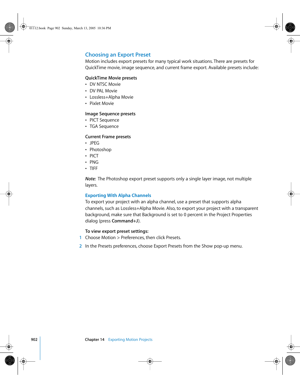 Choosing an export preset | Apple Motion 2 User Manual | Page 902 / 999