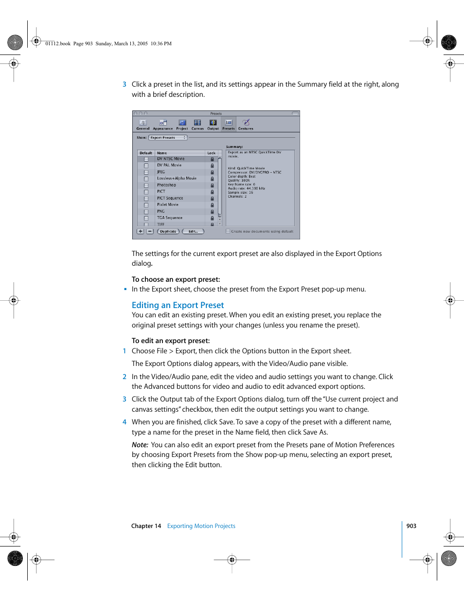 Editing an export preset | Apple Motion 2 User Manual | Page 903 / 999