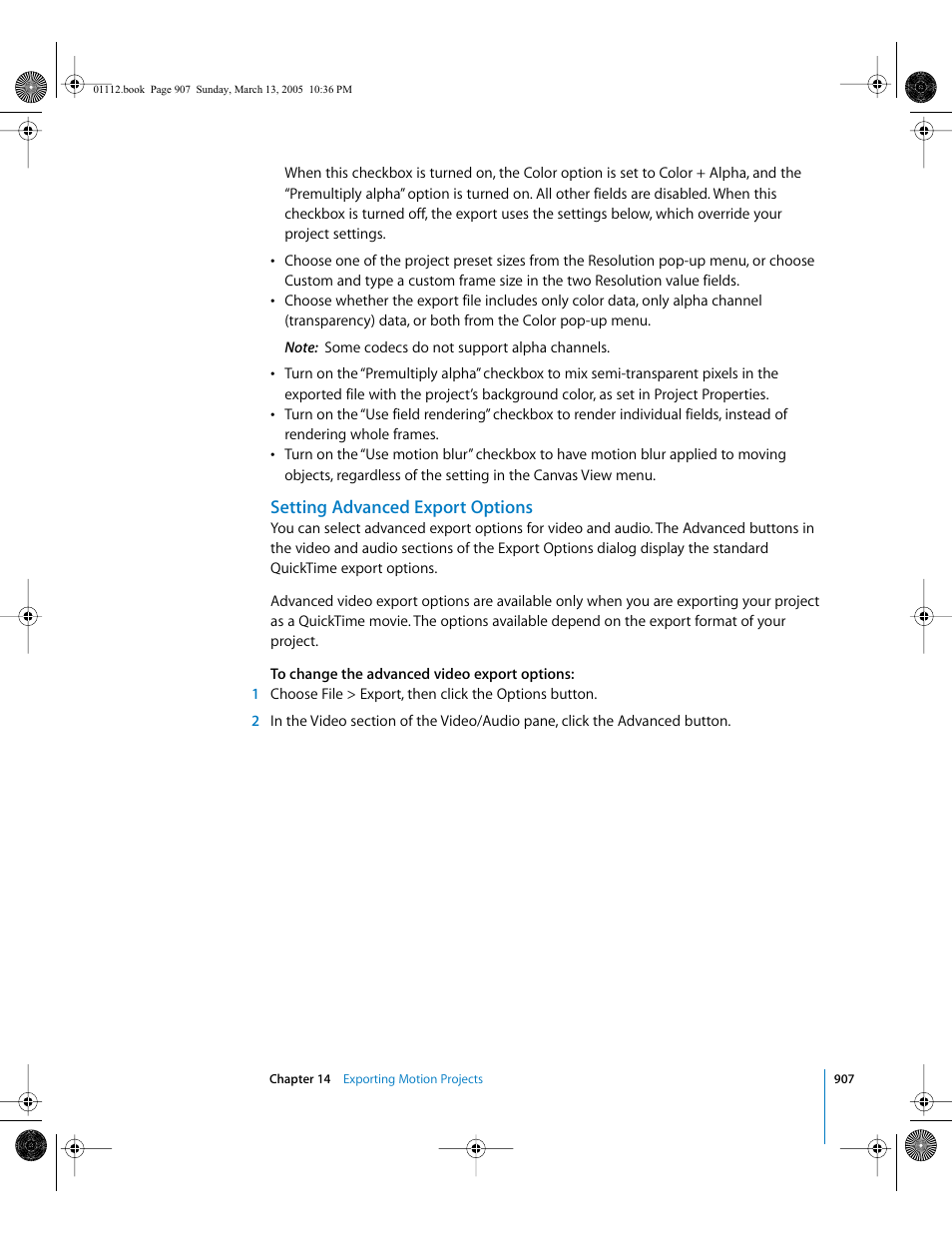 Setting advanced export options | Apple Motion 2 User Manual | Page 907 / 999