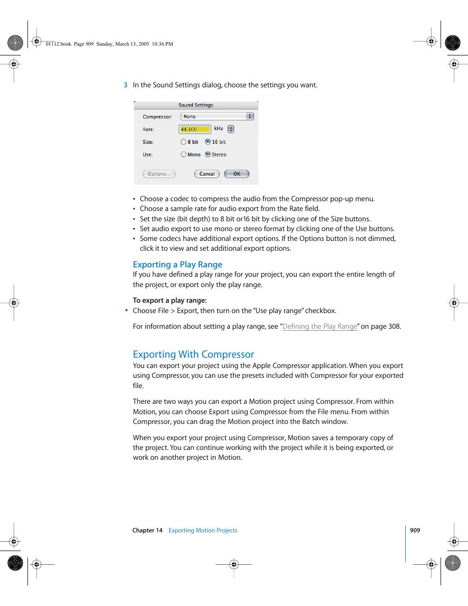 Exporting a play range, Exporting with compressor | Apple Motion 2 User Manual | Page 909 / 999