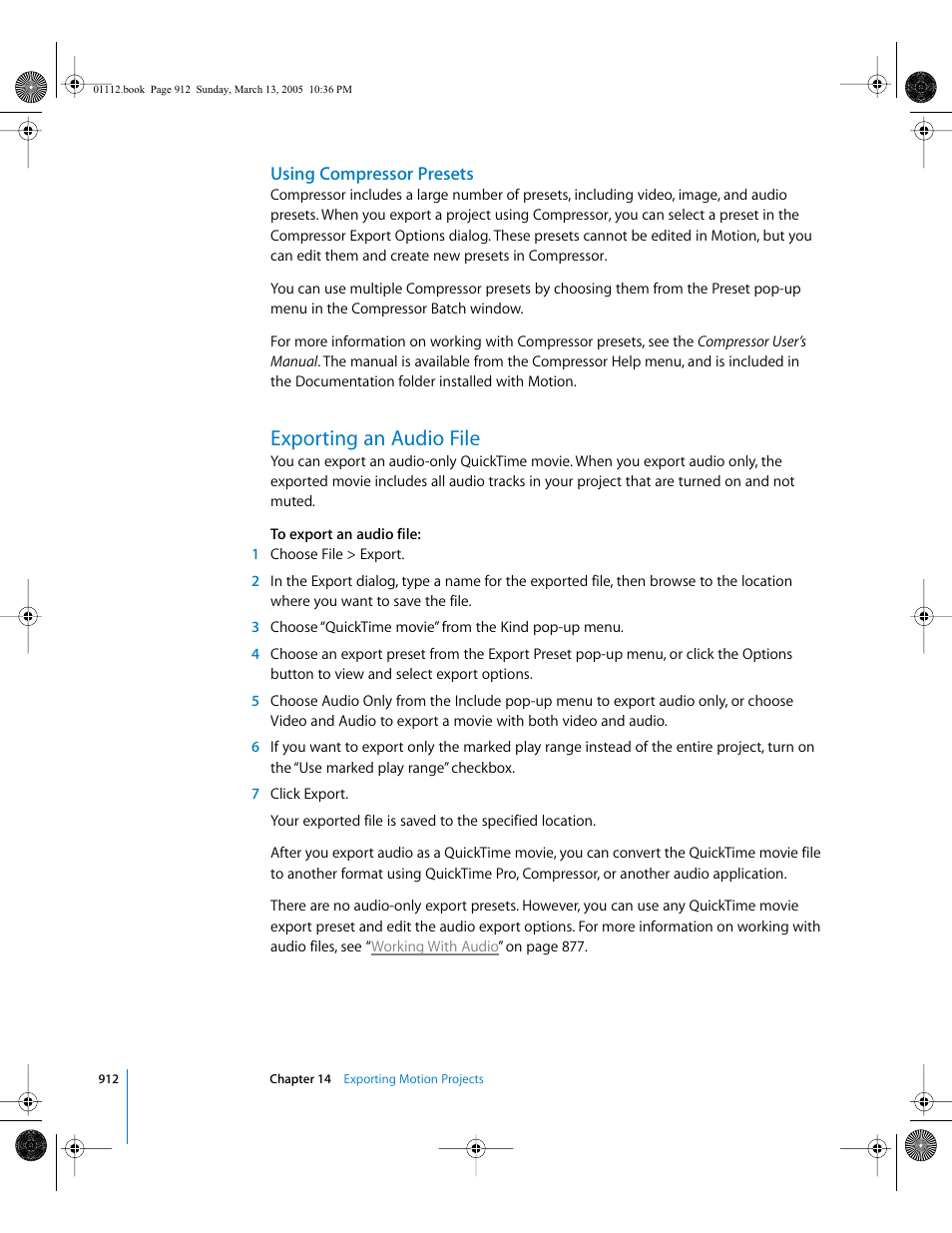 Using compressor presets, Exporting an audio file | Apple Motion 2 User Manual | Page 912 / 999
