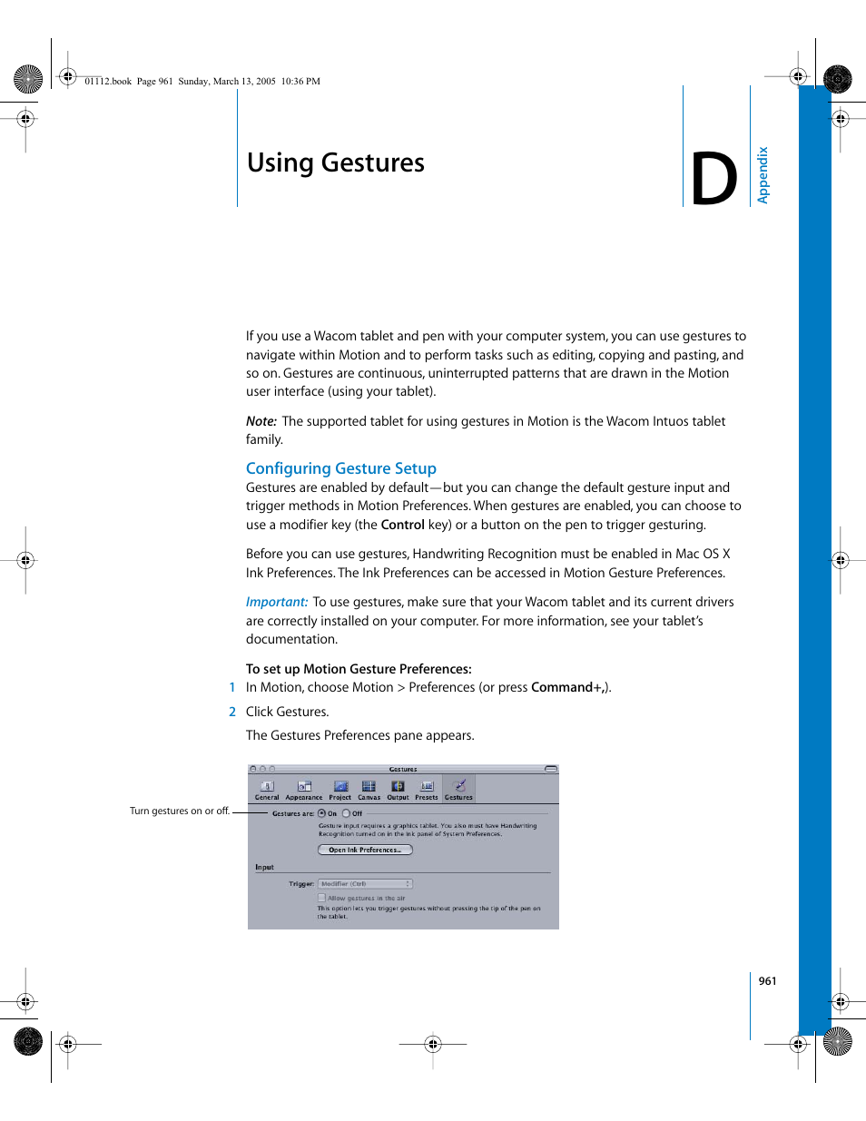 Using gestures, Configuring gesture setup, Appendix | Apple Motion 2 User Manual | Page 961 / 999