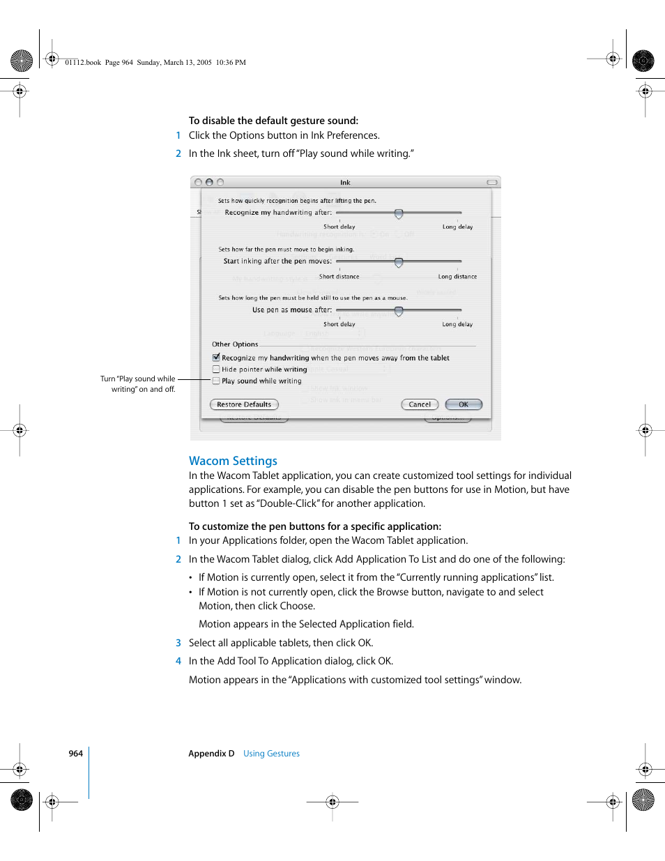 Wacom settings, Wacom, Settings | Apple Motion 2 User Manual | Page 964 / 999