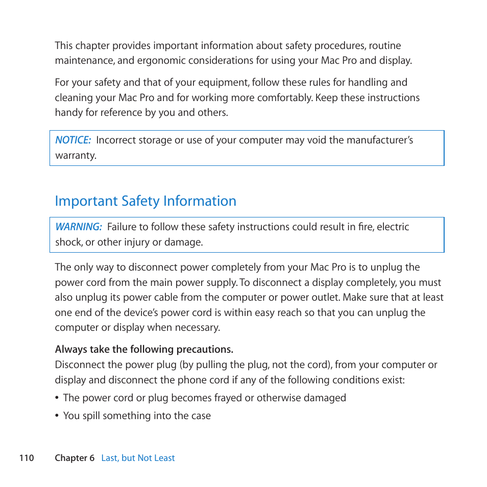 Important safety information, 110 important safety information | Apple Mac Pro Server (Mid 2010) User Manual | Page 110 / 128