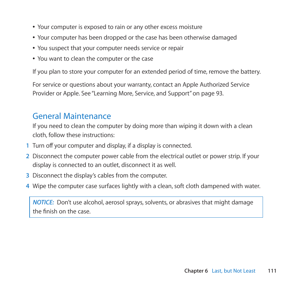 General maintenance, 111 general maintenance | Apple Mac Pro Server (Mid 2010) User Manual | Page 111 / 128