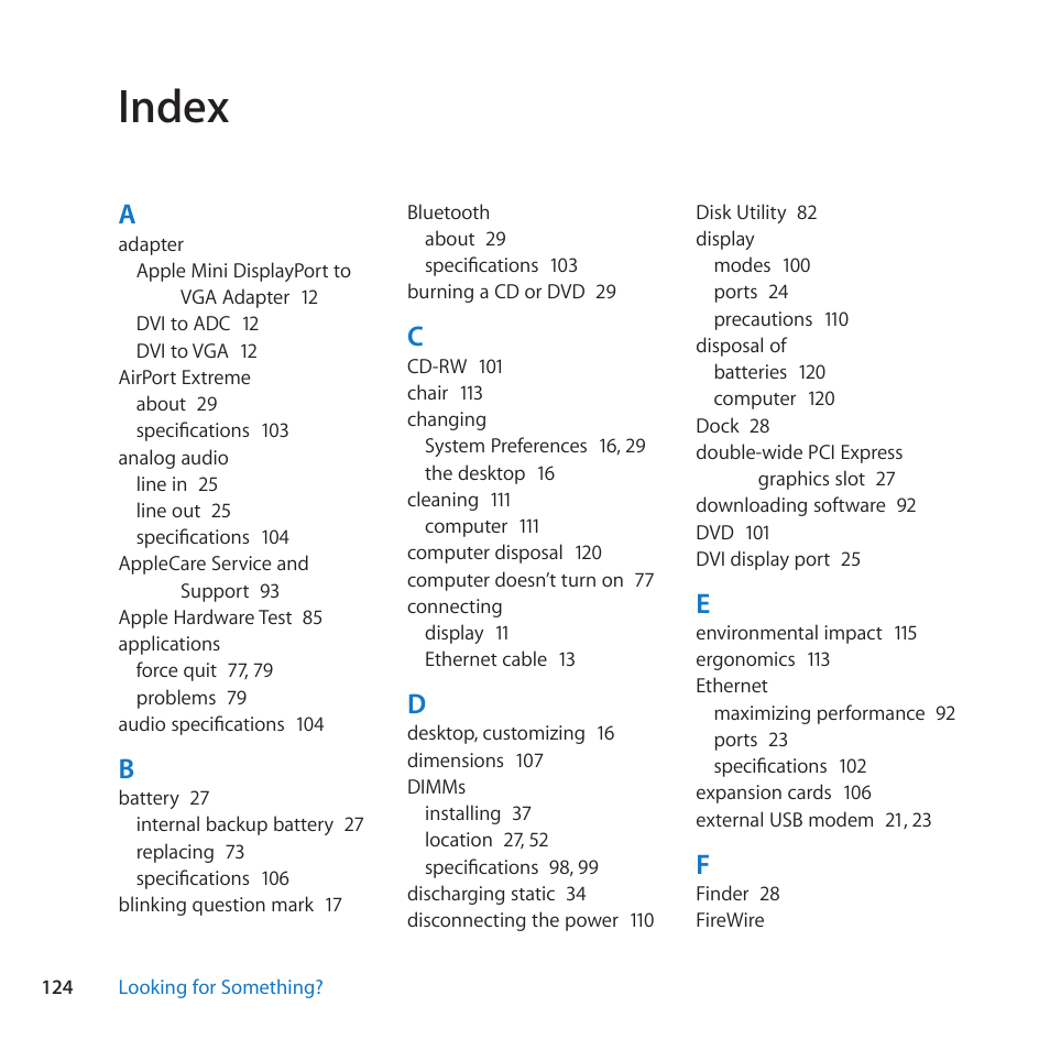 Index, 124 index | Apple Mac Pro Server (Mid 2010) User Manual | Page 124 / 128