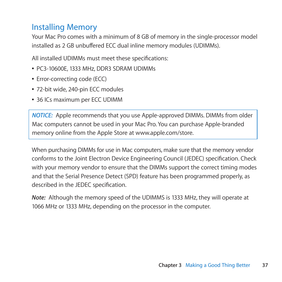 Installing memory, 37 installing memory | Apple Mac Pro Server (Mid 2010) User Manual | Page 37 / 128