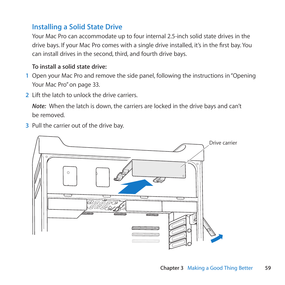 Installing a solid state drive | Apple Mac Pro Server (Mid 2010) User Manual | Page 59 / 128