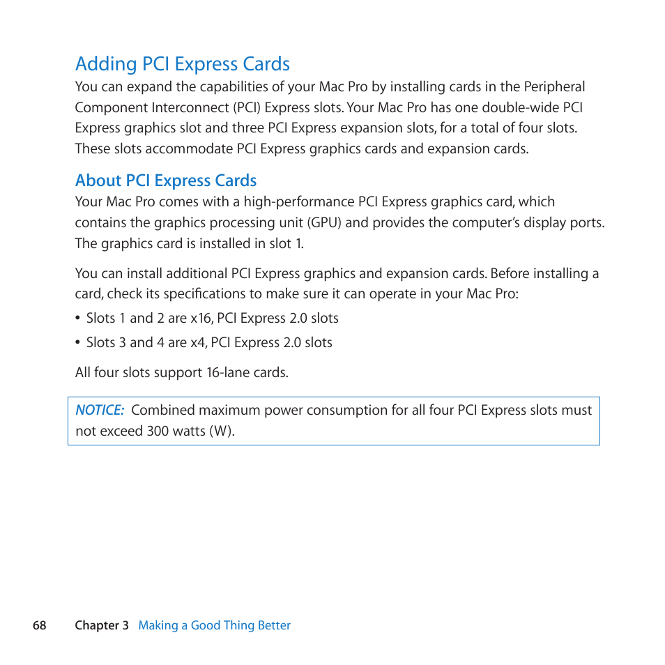 Adding pci express cards, 68 adding pci express cards | Apple Mac Pro Server (Mid 2010) User Manual | Page 68 / 128