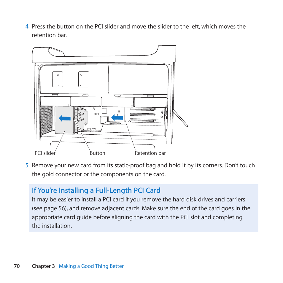 If you’re installing a full-length pci card | Apple Mac Pro Server (Mid 2010) User Manual | Page 70 / 128