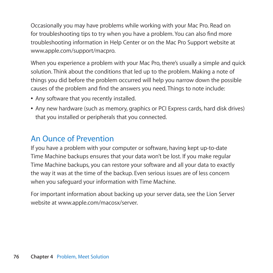 An ounce of prevention, 76 an ounce of prevention | Apple Mac Pro Server (Mid 2010) User Manual | Page 76 / 128