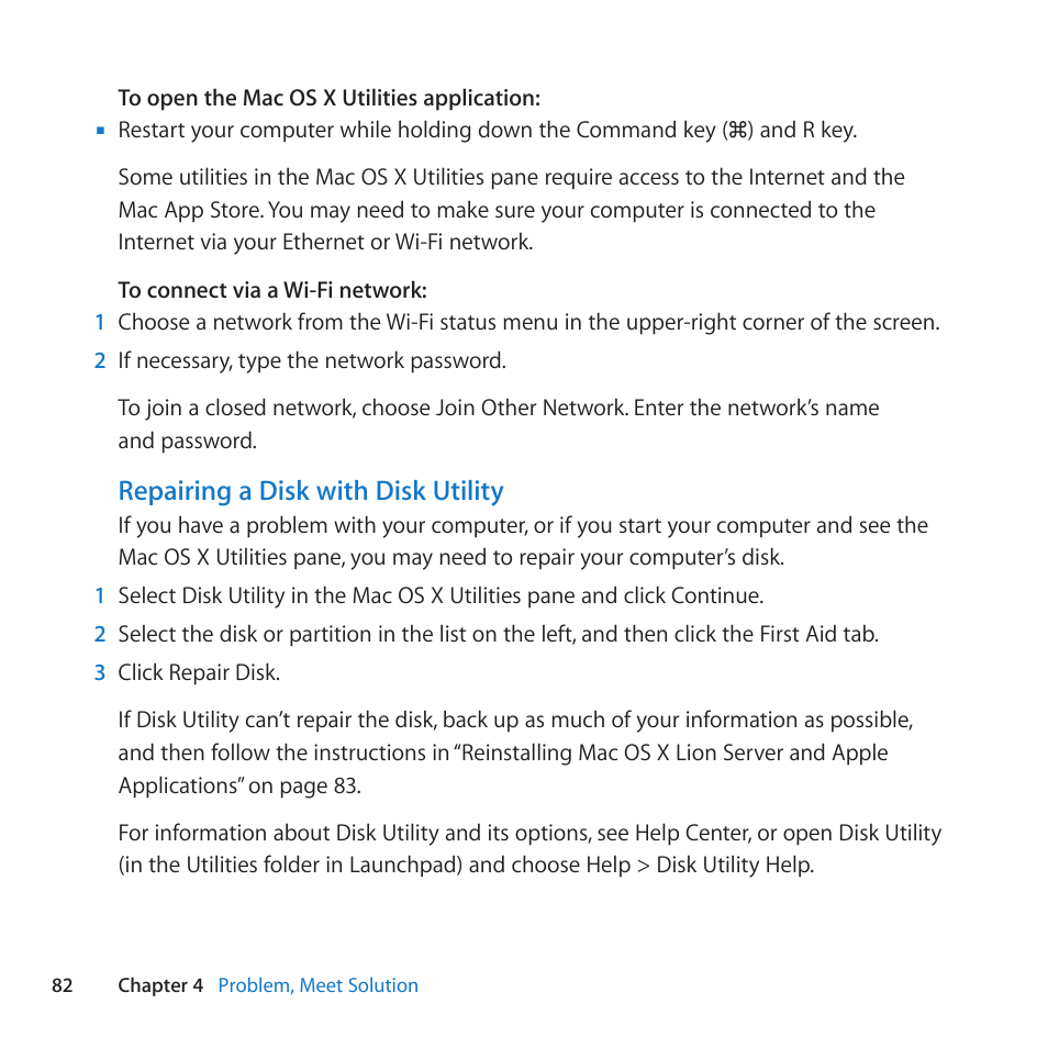 Repairing a disk with disk utility | Apple Mac Pro Server (Mid 2010) User Manual | Page 82 / 128