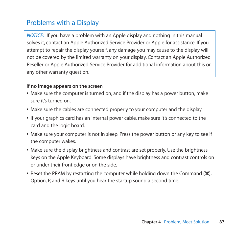 Problems with a display, 87 problems with a display | Apple Mac Pro Server (Mid 2010) User Manual | Page 87 / 128