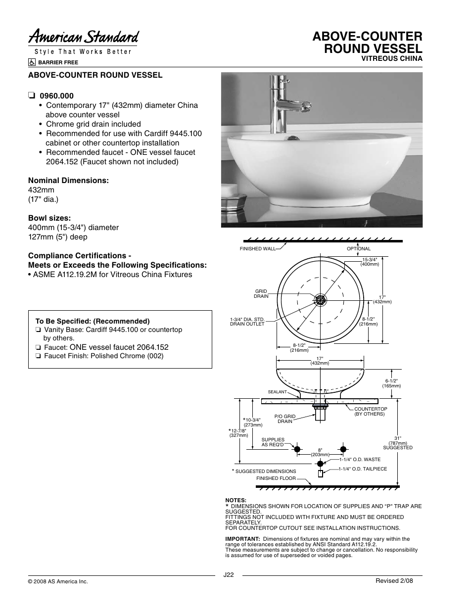 American Standard 0960.000 User Manual | 1 page