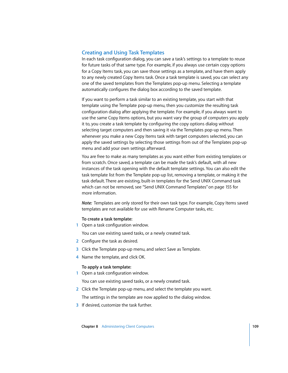 Creating and using task templates | Apple Remote Desktop User Manual | Page 109 / 203