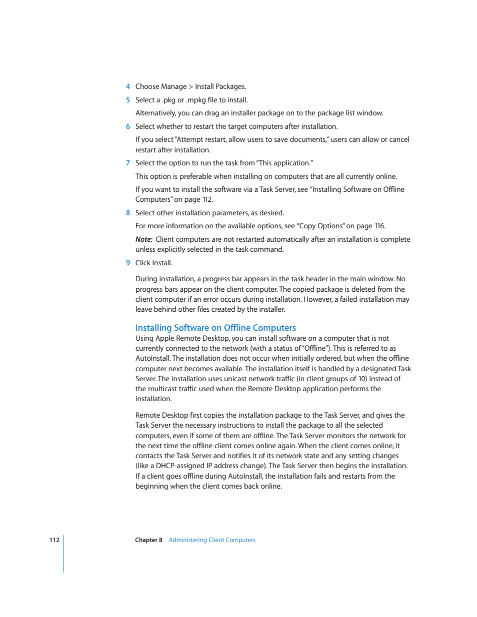Installing software on offline computers | Apple Remote Desktop User Manual | Page 112 / 203
