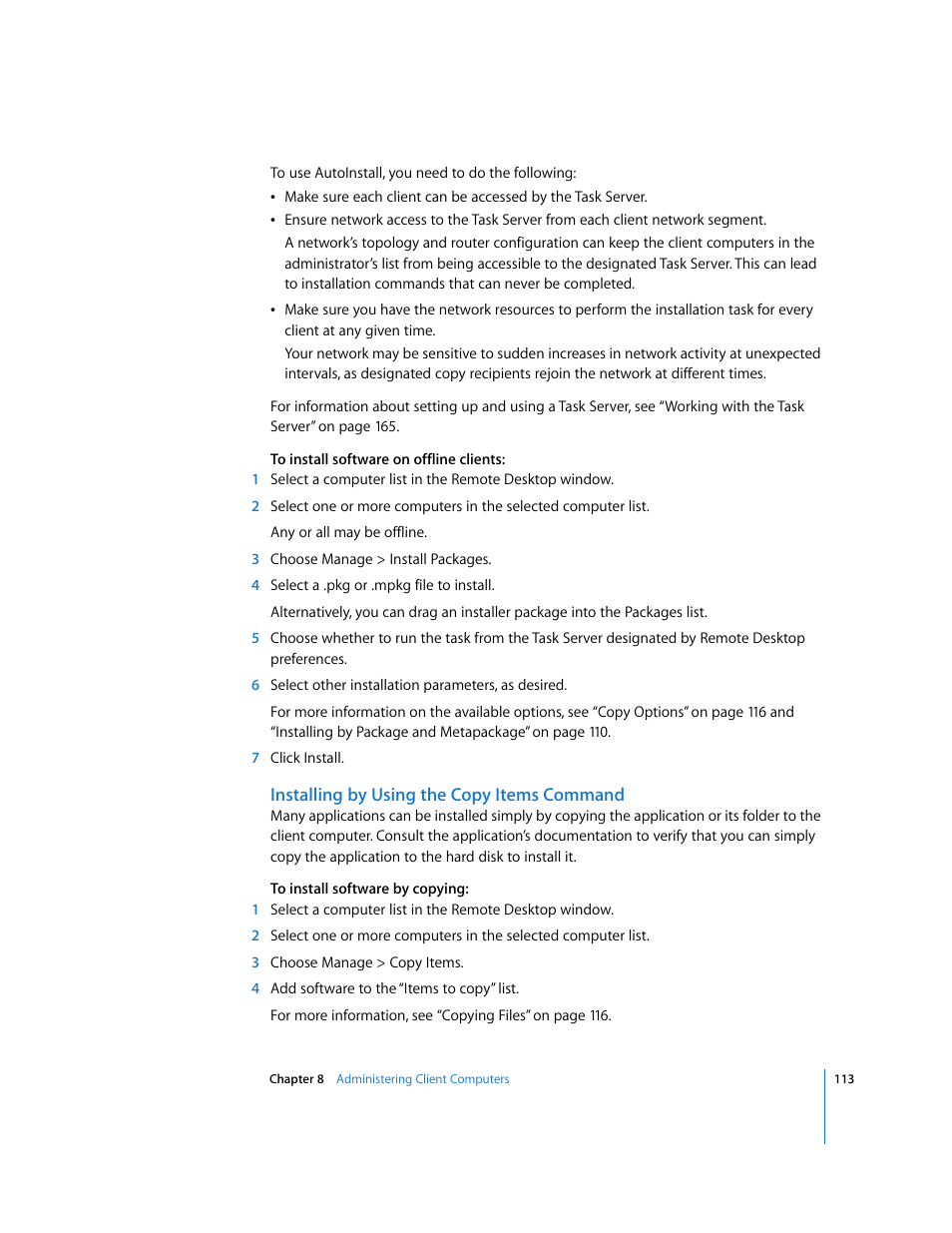 Installing by using the copy items command | Apple Remote Desktop User Manual | Page 113 / 203