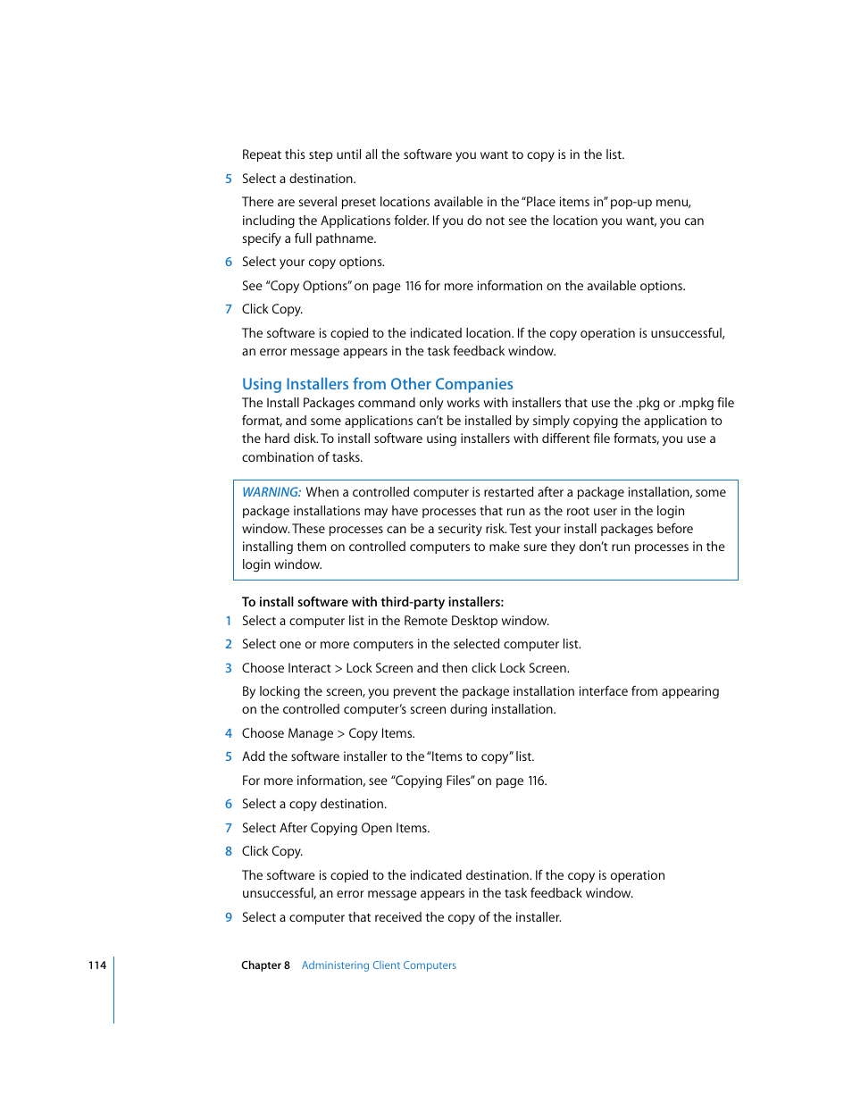 Using installers from other companies | Apple Remote Desktop User Manual | Page 114 / 203