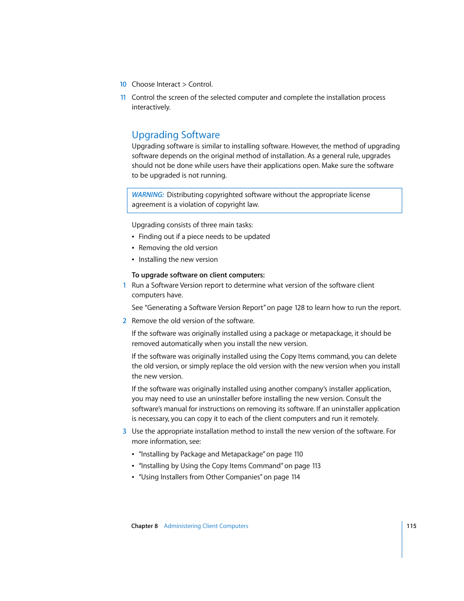 Upgrading software | Apple Remote Desktop User Manual | Page 115 / 203