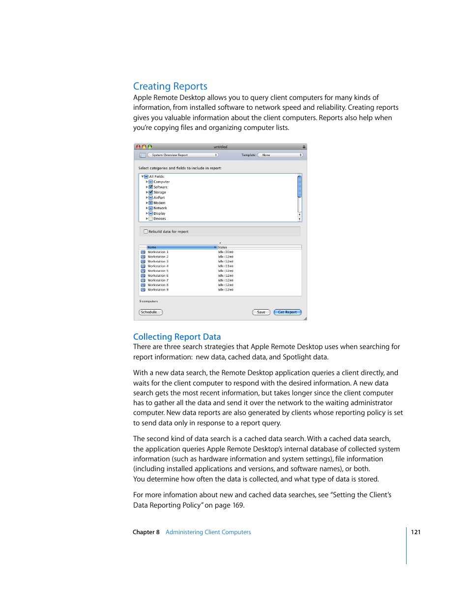 Creating reports, Collecting report data | Apple Remote Desktop User Manual | Page 121 / 203