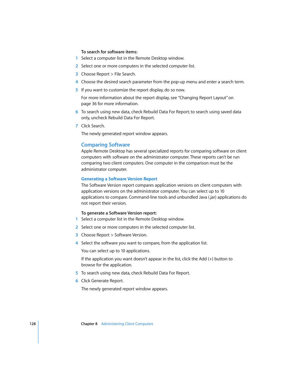 Comparing software | Apple Remote Desktop User Manual | Page 128 / 203