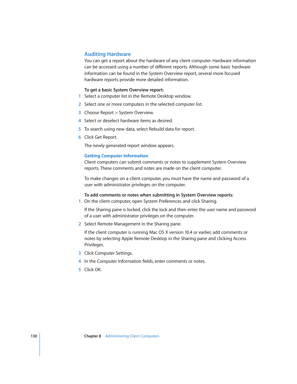 Auditing hardware | Apple Remote Desktop User Manual | Page 130 / 203