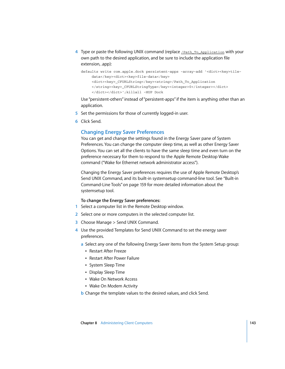 Changing energy saver preferences | Apple Remote Desktop User Manual | Page 143 / 203