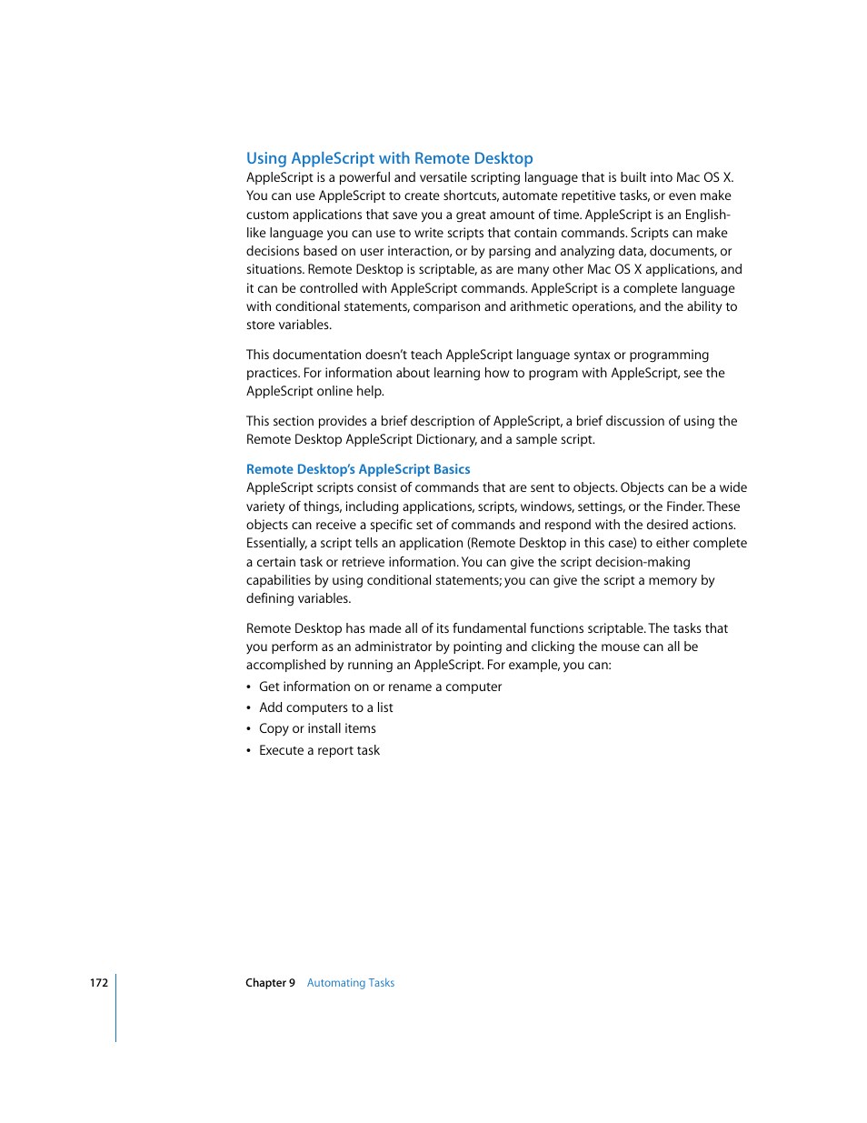 Using applescript with remote desktop | Apple Remote Desktop User Manual | Page 172 / 203