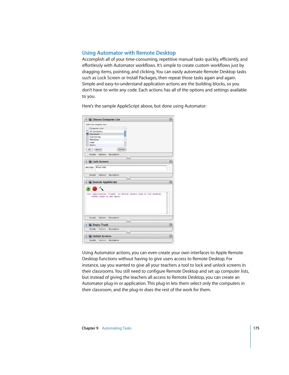 Using automator with remote desktop | Apple Remote Desktop User Manual | Page 175 / 203