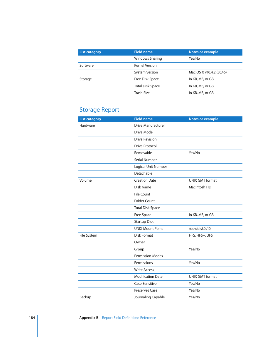 Storage report | Apple Remote Desktop User Manual | Page 184 / 203