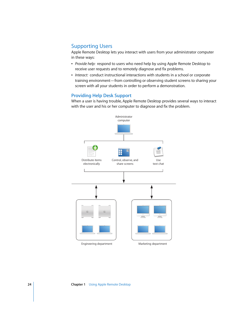 Supporting users, Providing help desk support | Apple Remote Desktop User Manual | Page 24 / 203