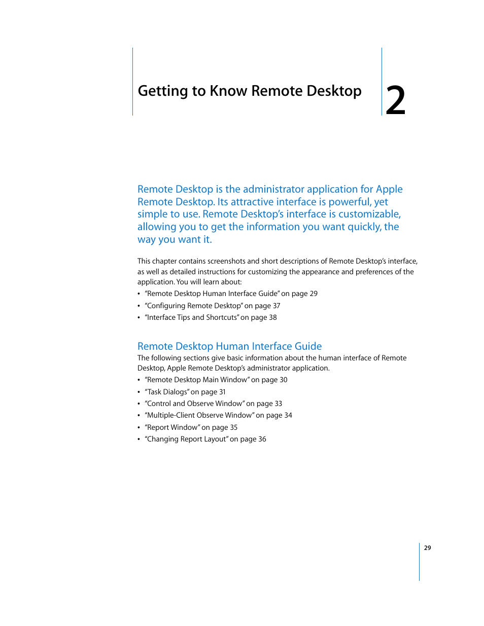 Getting to know remote desktop, Remote desktop human interface guide, Chapter 2 | Apple Remote Desktop User Manual | Page 29 / 203