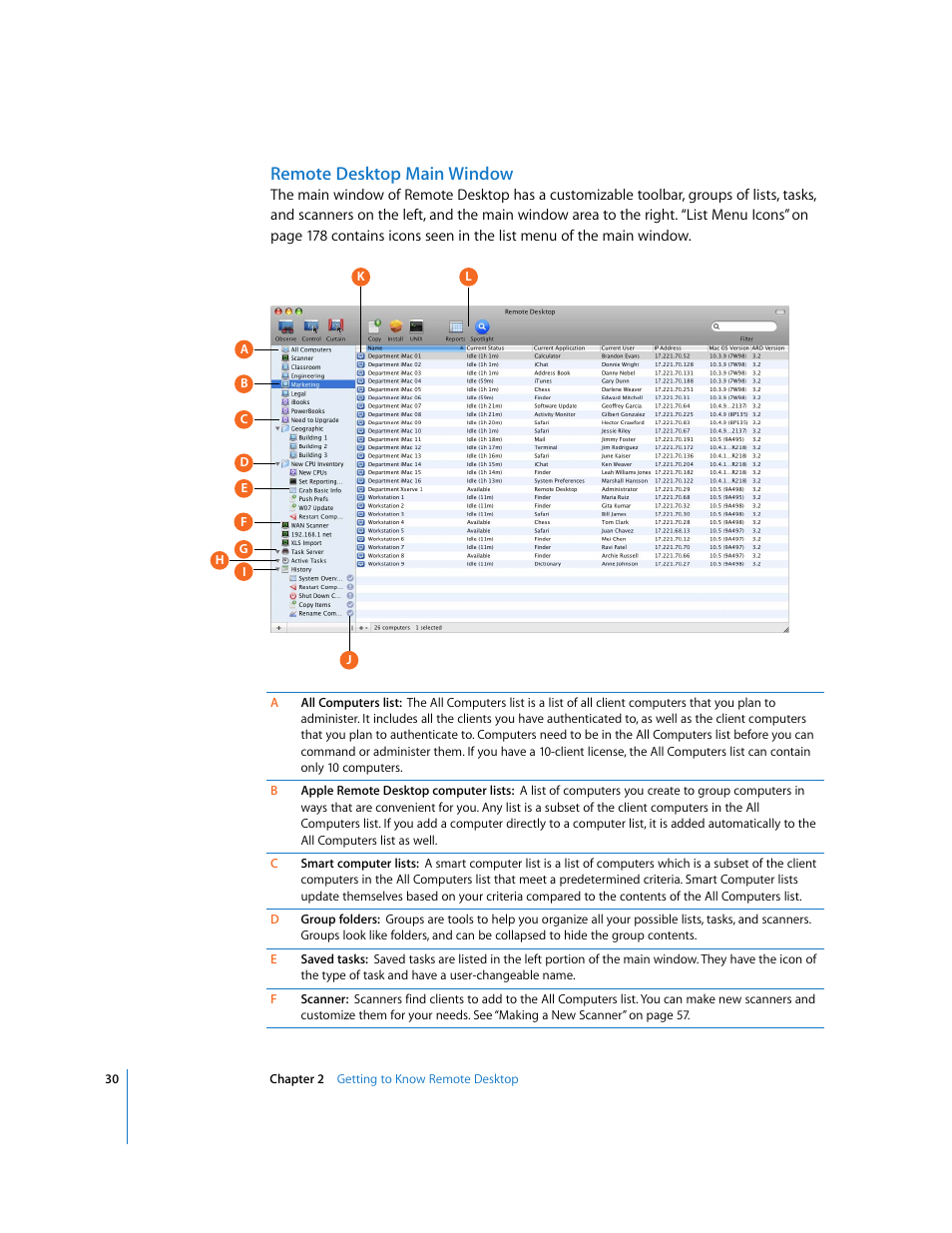 Remote desktop main window | Apple Remote Desktop User Manual | Page 30 / 203