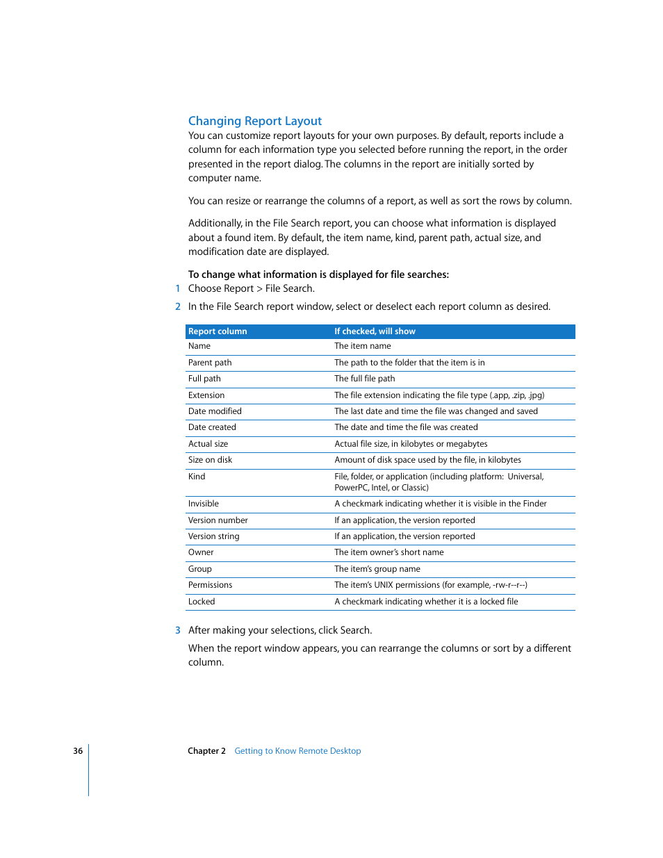 Changing report layout | Apple Remote Desktop User Manual | Page 36 / 203