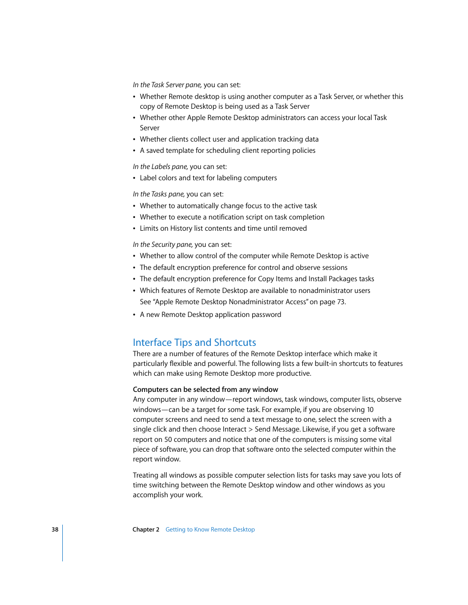 Interface tips and shortcuts | Apple Remote Desktop User Manual | Page 38 / 203