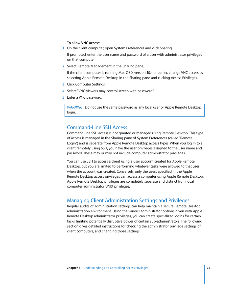 Command-line ssh access | Apple Remote Desktop User Manual | Page 75 / 203