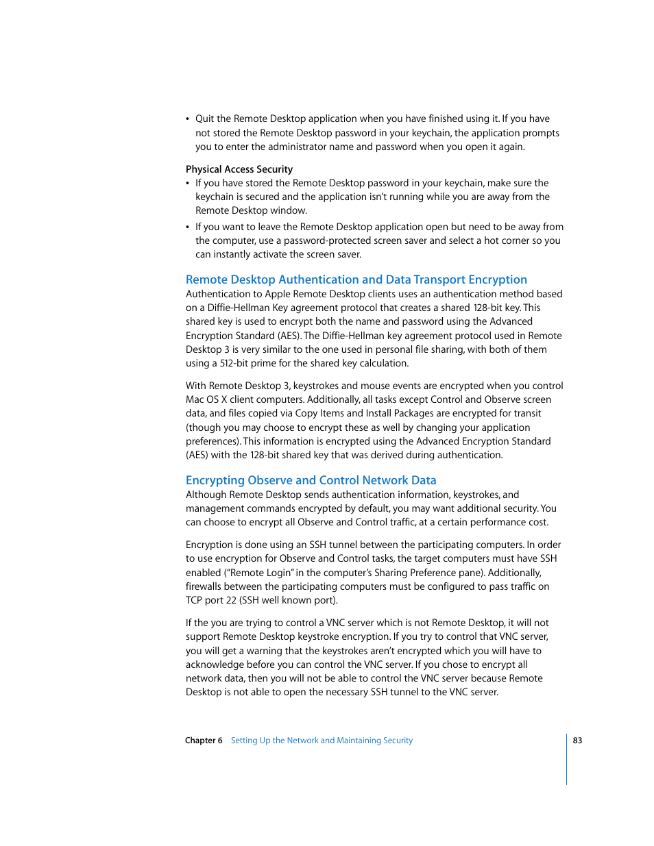 Encrypting observe and control network data | Apple Remote Desktop User Manual | Page 83 / 203